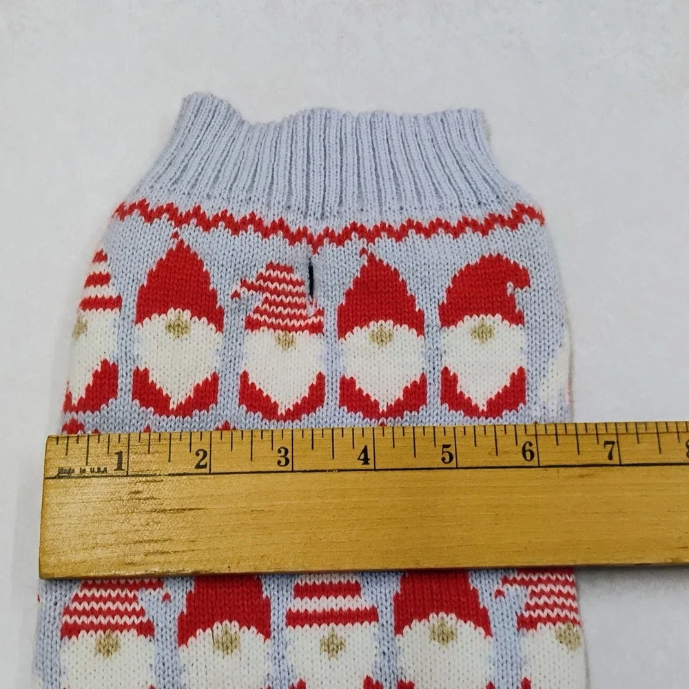 Light Blue Red Gnome Snowflake Dog Pet Sweater‎ Knit Holiday Christmas